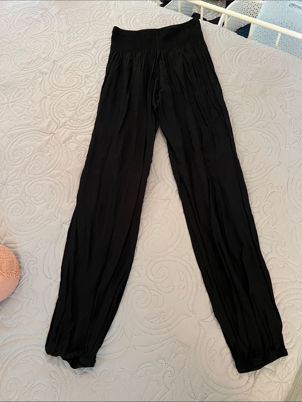 Lotus & Luna Smocked-Waist Black Harem Joggers